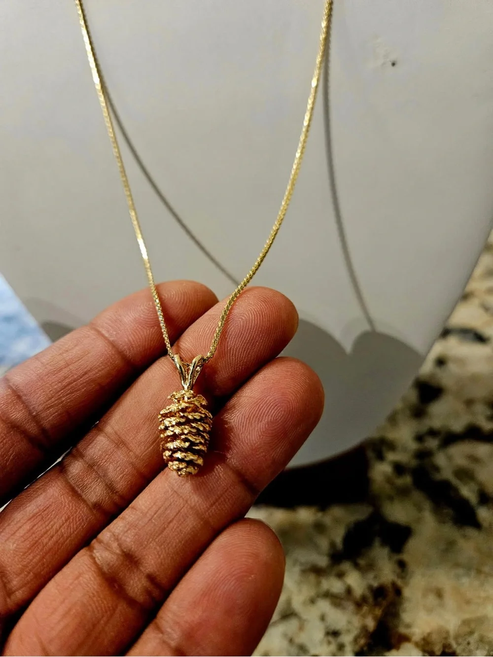 Gold Pinecone Pendant Necklace - 18kt